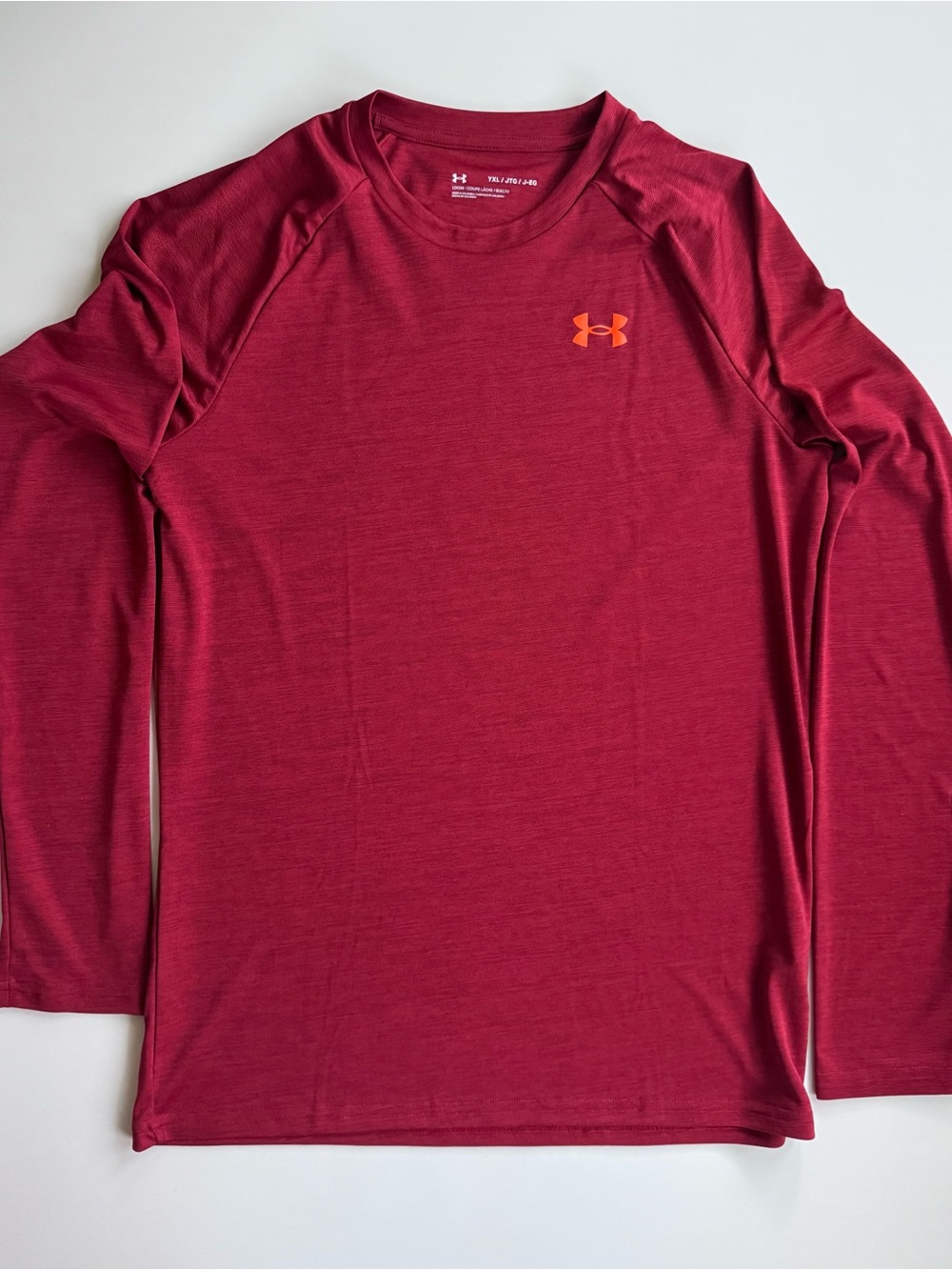 Under Armour Youth Long Sleeve Performance Tee - Maroon with Orange Logo